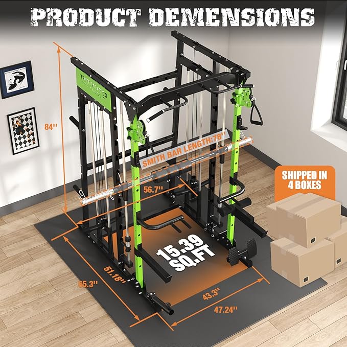 Smith Machine,2200 LBS Squat Rack for Home Gym with Dual Pulley System,Multifunctional Power Rack Cage for Strength Training with More Attachments-StrideForce Fitness