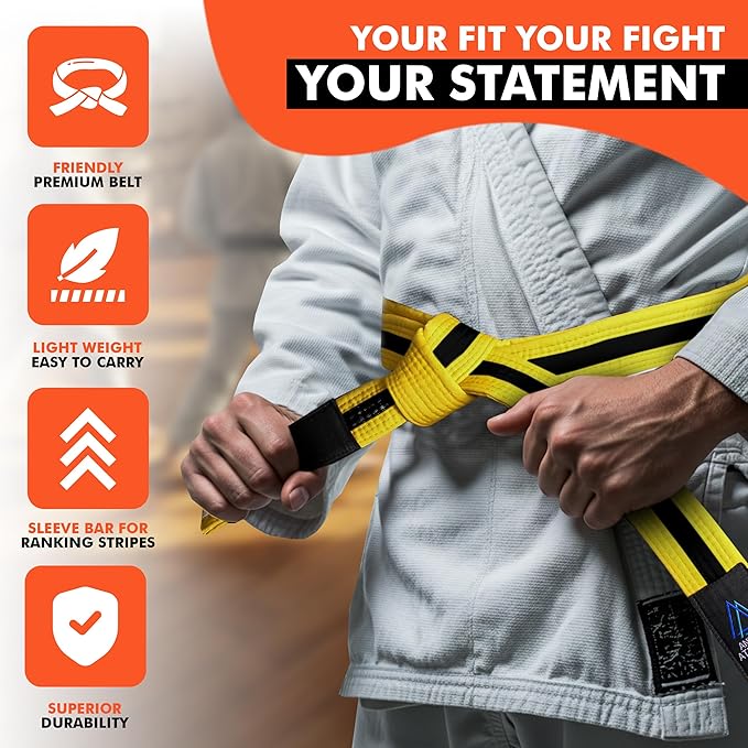 Brazilian Jiu Jitsu Belts Preshurunk Martial Arts Youth BJJ Belts for Girls & Boys with BJJ Ranking Stripes-StrideForce Fitness