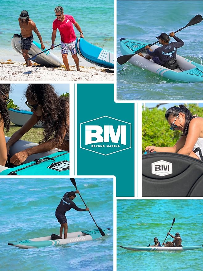 Inflatable Kayak 2 Person Adult - BEYOND MARINA Tandem Kayak with Drop Stitch Floor, Touring Kayak with Aluminum Paddles, Seats, Footrests, Pump, Fins, Adventurer 12.5ft-StrideForce Fitness