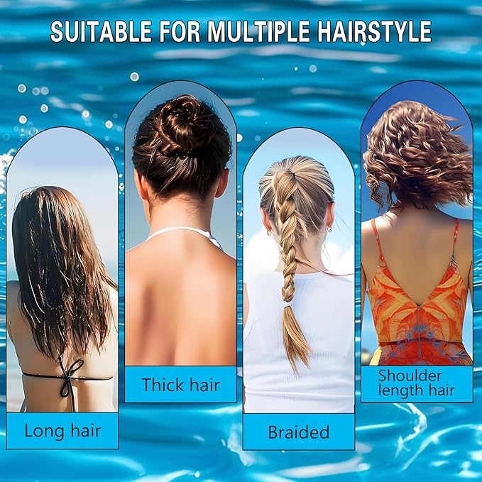 Silicone Swim Cap for Long Hair Adults Women Men, Waterproof Stretchy Swimming Caps, Durable Tear Resistant Bathing Cap-StrideForce Fitness