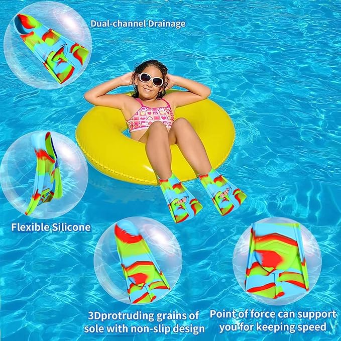 Kids Swim Fins,Short Comfortable Flippers for Lap Swimming and Training for Child,Girls,Boys,Beginners-StrideForce Fitness