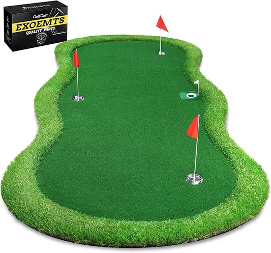 Thickened Realistic Golf Putting Green, 5 x 10ft Professional Golf Practice Training Mat for Indoor Outdoor, 3 Holes, Long Challenging Game Green Mat for Children with Training Aid Put Cup-StrideForce Fitness