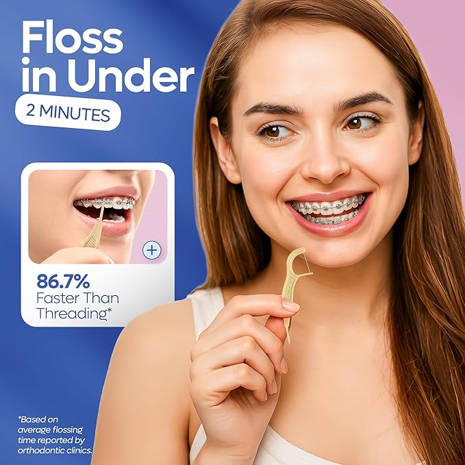 SmartLifeco Flossers for Braces - Eco-Friendly Orthodontic Floss Picks for Adults & Kids | Straw Wheat Blend | Superior Anti-Shred Thread | Ortho Interdental Toothpick End | Unflavored - 160 Pack