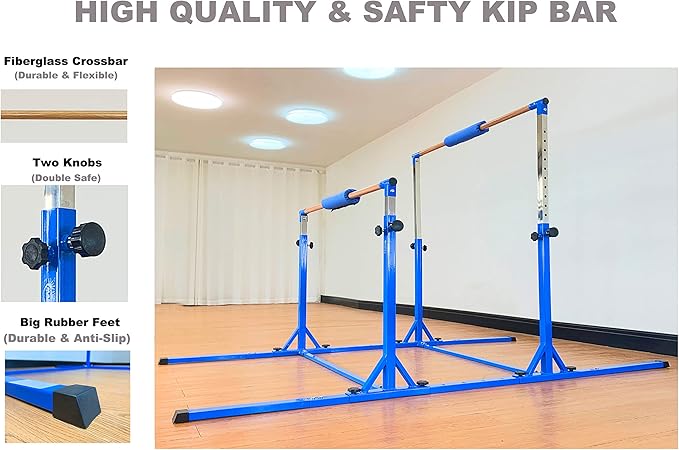 Gymnastics Double Horizontal Bars 3Play Parallel Bars Uneven Bars Gymnastics Training Kip Bar with 304 Stainless Steel Regulating Arms & Fiberglass Rail for Indoor Outdoor Home Club Use-StrideForce Fitness