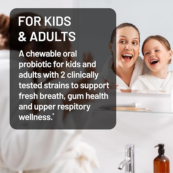 NatureWise Oral Probiotics for Mouth Bad Breath - Chewable Sugar-Free Mint - Lactobacillus reuteri Chewable - Oral Probiotics For Kids & Adults - Non-GMO USA Manufactured - 60 Count[60-Day Supply]
