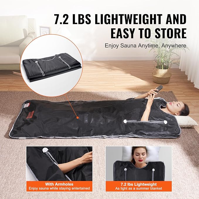 VEVOR Sauna Blanket, Portable Far Infrared Sauna for Home, Oxford Sauna Bag w/Arm Holes & Carbon Fiber Heating, 1-6 Level Adjustable Temp 95-176℉, 5-60 Minutes Timer, 71 x 31 in-StrideForce Fitness