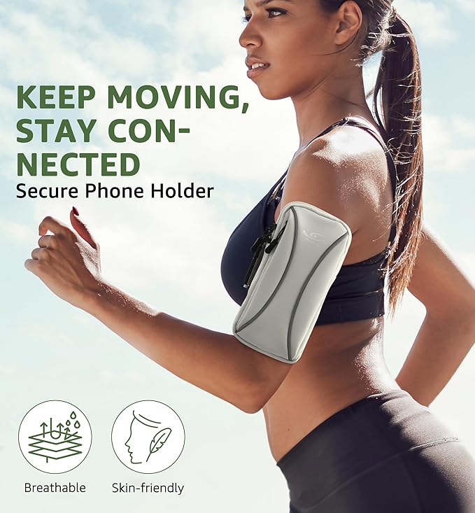 HiRui Arm Bag & Wrist Bag Phone Holder, Sports Running Armband for Gym, Cycling & Workout, Compatible with iPhone 16/15/14 Series, Samsung Galaxy & More, Reflective, Adjustable, Secure Fit (Gray)-StrideForce Fitness