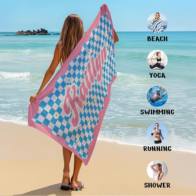JML Personalized Beach Towel with Name, Custom Flower Beach Towel, Customized Microfiber Pool Towel, Quick Dry & Absorbent Swim Towel for Adult,Mother's Day, Birthday, Summer Holiday,Vacation-StrideForce Fitness