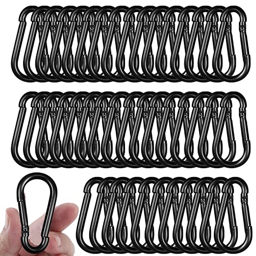40PCS M6 Black Carabiner Clip, 2.36Inch Snap Hook Quick Link Small Carabiner Clips,Spring Link Buckle for Fishing Camping Hammock Dog Leashes-270LBS Holding Capacity-StrideForce Fitness