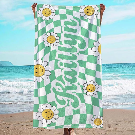 JML Personalized Beach Towel with Name, Custom Flower Beach Towel, Customized Microfiber Pool Towel, Quick Dry & Absorbent Swim Towel for Adult,Anniversary, Birthday, Summer Holiday,Vacation-StrideForce Fitness