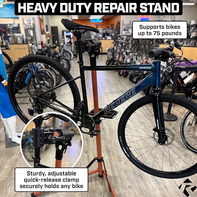 Revere Bike Repair Stand & Storage Bag, Telescoping Arm, Rotating Clamp, Magnetic Tool Tray, and Adjustable Handlebar Rod - Heavy Duty, Sturdy, Adjustable-StrideForce Fitness
