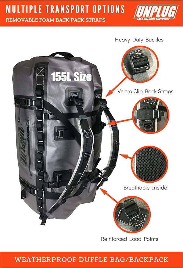 UNPLUG Ultimate Adventure Bag | 1680D Heavy Duty Waterproof Bag | Large Travel Duffle Bag which can be Used for Camping, Motorcycling, Boating, or Hunting-StrideForce Fitness