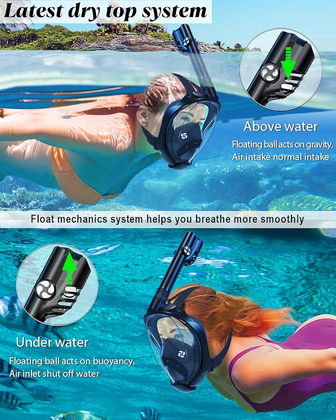 W WSTOO Full Face Snorkel Mask Adults,Suitable for Beginners Dry Top Snorkeling Gear,Can Your Mouth or Nose to Breathe,180 Degrees Panoramic View,Anti-Fog Anti-Leak,Summer Travel and Vacationing Gifts-StrideForce Fitness
