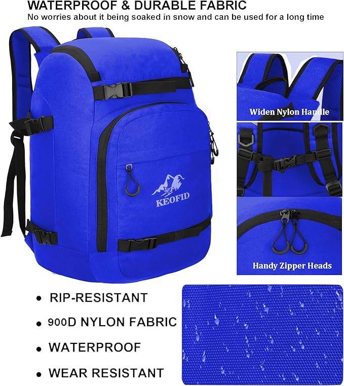 KEOFID 50L Ski Boot Bag Backpack, Waterproof Ski Bag, Travel Backpack for Ski Helmet, Snowboard-StrideForce Fitness