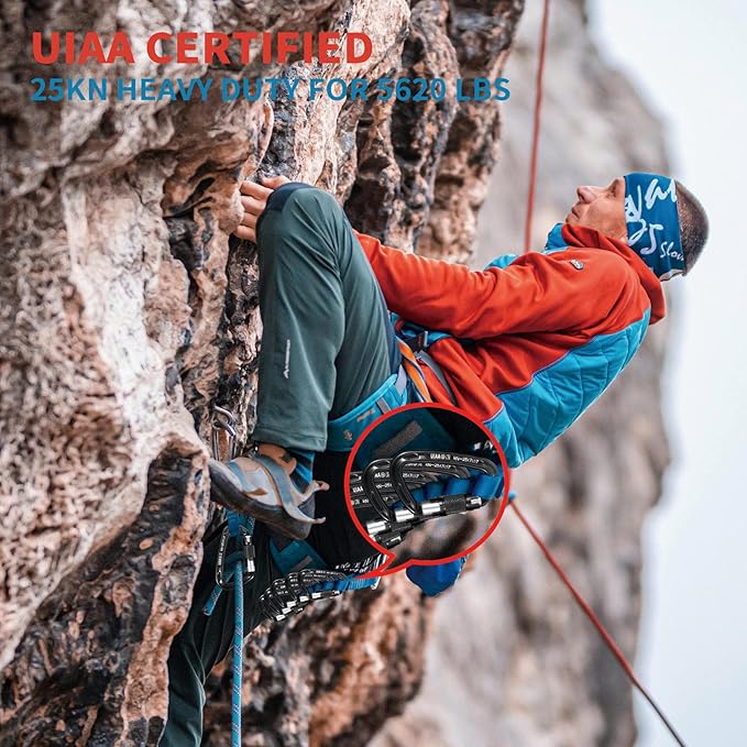 BEIFENG 25KN Auto Locking Carabiner - UIAA Certified Heavy Duty Climbing Carabiners for Rock Climbing, Camping, Rappelling, Hunting, Rescue Equipment - Professional Carabiner Clips (Black)-StrideForce Fitness