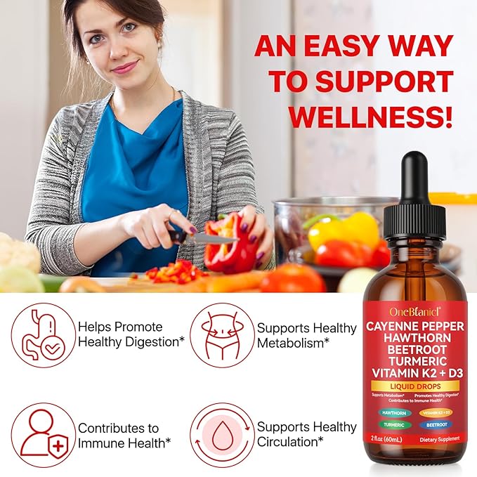 Cayenne Pepper Drops, Natural Cayenne Pepper Extract, Contains Beetroot & Turmeric & Hawthorn & Vitamin K2+D3, Natural Formula, Nutritional Supplement Drops 60ml-StrideForce Fitness
