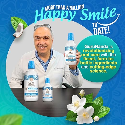 GuruNanda Oxyburst Teeth Whitening Mouthwash – Alcohol & Fluoride Free, with Hydrogen Peroxide & 7 Essential Oils, Value Pack for Regular Use, Wild Mint, 1 Liter/33.8 fl oz