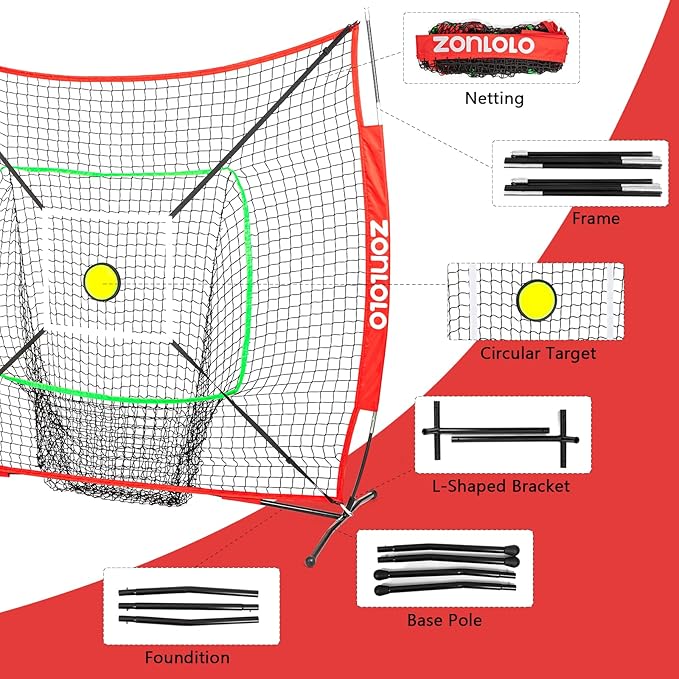 6x6ft Portable Baseball & Softball Net for Hitting and Pitching, with Sturdy Bow Frame and Carry Bag, Special Circular Target and Strike Zone for Accurate Throwing Practice, Great for Kids-StrideForce Fitness