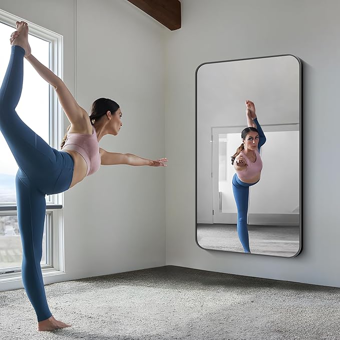 FORBATH Large Bathroom Mirror 60x36 Inches, Black Oversized Wall Mirror for 2 Sinks Aluminum Frame Wall Mounted Rounded Corner Morndern Mirror for Bathroom Bedroom Entryway Living Room-StrideForce Fitness