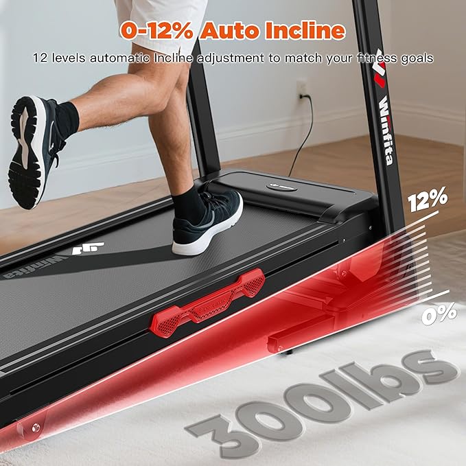 Treadmills for Home, Folding Treadmill with Auto Incline, 300 LBS Capacity, 8MPH or 10MPH Max Speed, Double Deck Shock-Absorbing Running Machine with Bluetooth, App, 64 Programs, Pulse Monitor-StrideForce Fitness