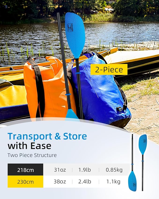 OCEANBROAD Kayak Paddle 86in/218cm, 90.5in/230cm Alloy Shaft 2-Piece Floatable Kayak Oar for Kayaking Canoeing Boating-StrideForce Fitness