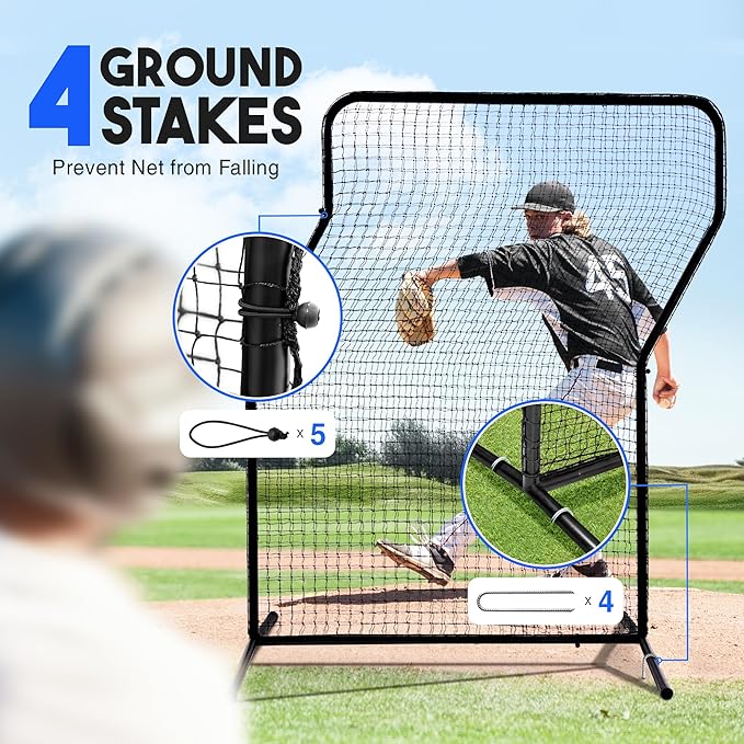 Yes4All Portable L-Screen Baseball 7x7ft with 2 Baseballs, Rubber Wheels - L Screen Baseball for Batting Cage, Protective Pitching Screen Net Double Layers, Carry Bag Included-StrideForce Fitness