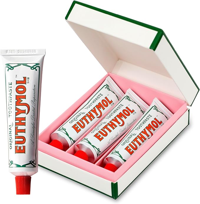 EUTHYMOL Original Toothpaste Travel Set (1.4fl oz*3, Pack of 3) - Gift Set, Stocking Stuffers. Fluoride-Free for Sensitive Teeth & Gum. Bad Breath, Cavity Prevention, 12h Long Lasting Freshness