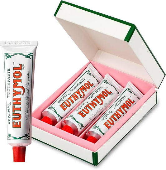 EUTHYMOL Original Toothpaste Travel Set (1.4fl oz*3, Pack of 3) - Gift Set, Stocking Stuffers. Fluoride-Free for Sensitive Teeth & Gum. Bad Breath, Cavity Prevention, 12h Long Lasting Freshness