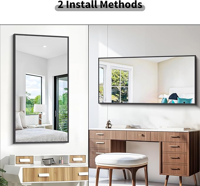 Bathroom Mirror,24x48 inch Wall Mirror for Bathroom Wall Mounted Black Rectangle Square Corner Mirrors, Black Bathroom Mirror for Living Room, Farmhouse, Bedroom Entryway, Horizontal/Vertical-StrideForce Fitness