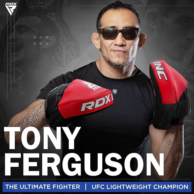 RDX Boxing Pads Focus Mitts, Maya Hide Leather Curved Hook and Jab Target Hand Pads, Great for MMA, Kickboxing, Martial Arts, Muay Thai, Karate Training, Padded Punching, Coaching Strike Shield-StrideForce Fitness