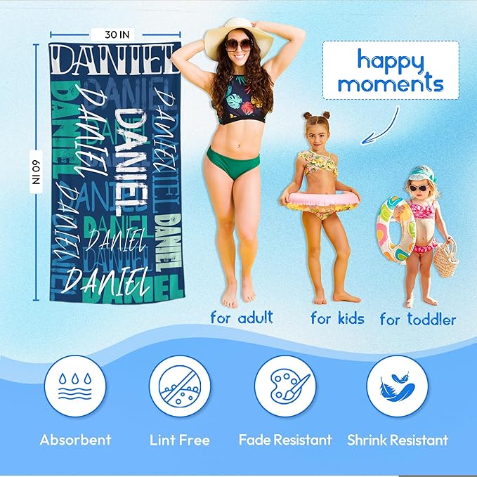 JML Personalized Beach Towel with Name, Custom Beach Towel with Name, Customized Microfiber Pool Towel, Quick Dry & Absorbent Swim Towel for Adult,Anniversary, Birthday, Summer Holiday,Vacation-StrideForce Fitness