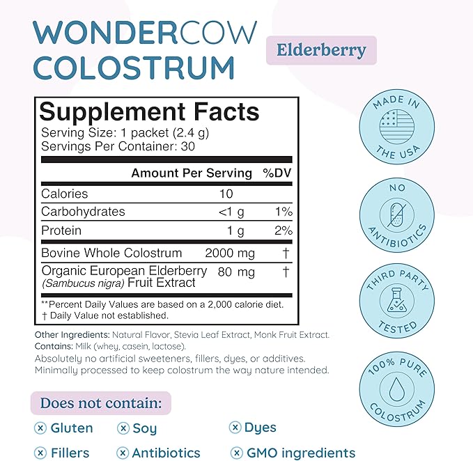 Colostrum Supplement Powder for Gut Health, Immune Support, Muscle Recovery & Wellness | Natural IgG Pure Whole Bovine Colostrum Superfood, Elderberry, 30 Servings-StrideForce Fitness
