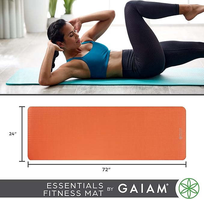 Gaiam Essentials Thick Yoga Mat Fitness & Exercise Mat with Easy-Cinch Yoga Mat Carrier Strap, 72"L x 24"W x 2/5 Inch Thick-StrideForce Fitness