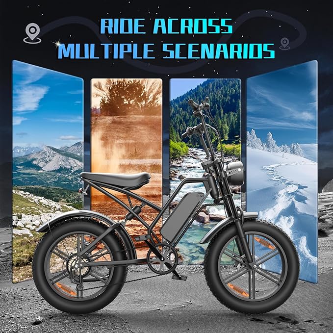 E500 Electric Bike for Adults 1000W Peak Motor, 20" Fat Tire Dirt E-Bike with 35MPH, 40 Miles PAS Range, Electric Bicycles with 48V Removable Battery, 7-Speed E Bike for Mountain Beach Sand Road Snow-StrideForce Fitness
