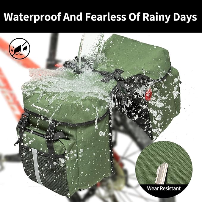 Bike Bag Accessories Panniers for Bicycle Rear Rack Bag 45L Waterproof Mountain Electric Bike Saddle Bag for Cycling Traveling Commuting Green-StrideForce Fitness