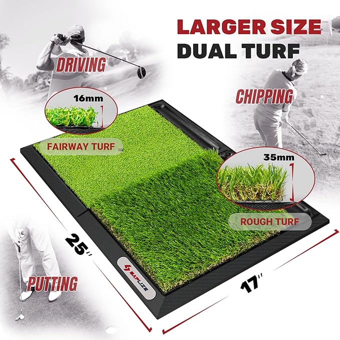 SAPLIZE Foldable Heavy-Duty Golf Hitting Mat, Practice Mat with 10mm EVA Rubber Backing, Larger Size for Indoor/Outdoor Swing and Chipping Practice, Anti-Deformation-StrideForce Fitness