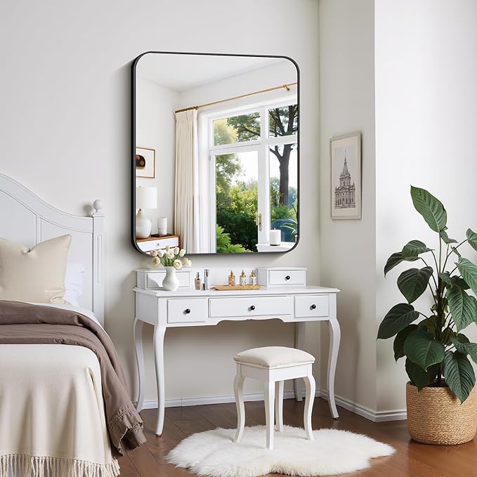 FORBATH Black Bathroom Mirror 40 x 48 Inch, Rectangular Vanity Mirror Wall Rounded Corner Metal Framed Bathroom Mirror for Living Room Bedroom Entryway Decor (Horizontal/Vertical)-StrideForce Fitness