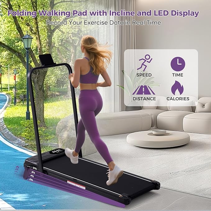 Portable Foldable Walking Pad with Handle Bar and Adjustable Incline, Under Desk Walking Pads Treadmill with Incline and Handles, 3.5HP Folding Electric Treadmills for Home Small, 0.6-7.6MPH, 350LBS-StrideForce Fitness