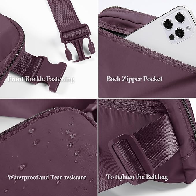 ODODOS Unisex Mini Belt Bag with Adjustable Strap Small Fanny Pack for Workout Running Traveling Hiking, Plum-StrideForce Fitness