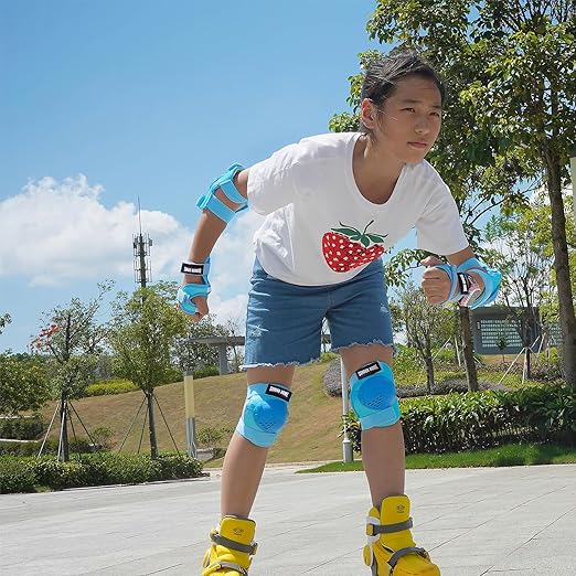Youth/Kids Knee Pads Elbow Pads Wrist Guards Protective Gear Set 6 Pcs for 3-15 Years Child Roller Skates, Skateboard, Cycling, Inline Skating, BMX Bike, Balance Bike, Scooter Riding and Other Outdoor Sports-StrideForce Fitness