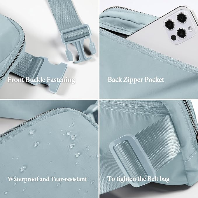 ODODOS Unisex Mini Belt Bag with Adjustable Strap Small Fanny Pack for Workout Running Traveling Hiking, Stone Blue-StrideForce Fitness