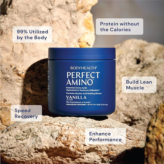 BodyHealth PerfectAmino Powder - BCAA and EAA Powder for Pre and Post Workout - Amino Acid Energy Drink for Men and Women to Support Lean Muscle and Recovery - Vanilla - 30 Servings-StrideForce Fitness