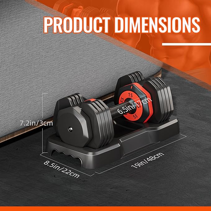 VEICK 25/55 lbs Adjustable Dumbbell with Anti-Slip Turning Handle, Fast Adjust Weight for Men Women, Exercise Equipment with Tray for Home Gym Full Body Workout Fitness-StrideForce Fitness