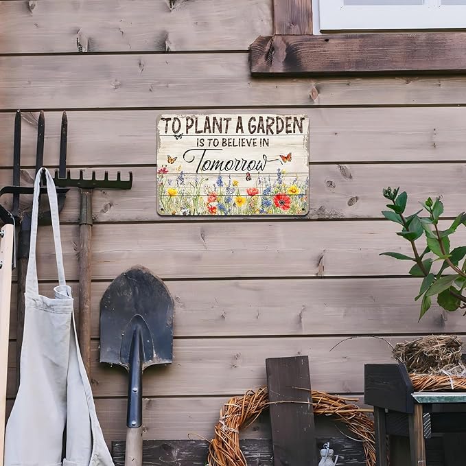 Gardening Vintage Metal Sign Plaque To Plant A Garden is To Believe Tomorrow Sign for Home Greenhouse Living Room Bedroom Outdoor Decor 12 * 8inch-StrideForce Fitness