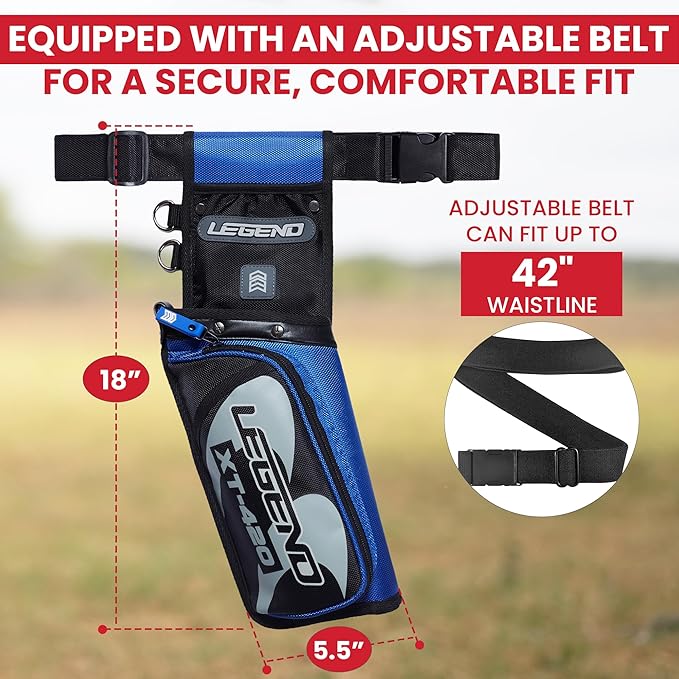 Legend XT420 Field Quiver - Left or Right-Handed Quiver Arrow Holder, Archery Quiver with 3 Arrow Tube, Durable Nylon Hip Quivers with Multiple Pockets for Archery Accessories, Score Card & Tools-StrideForce Fitness