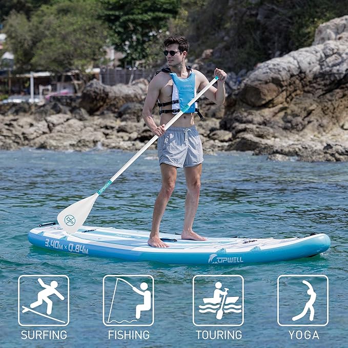 UPWELL 11’6”/11'2”/11'/10'8”/10'6”/10'2” Inflatable Stand Up Paddle Board with sup Accessories Including Backpack, Repairing Kits, Non-Slip Deck, Leash, 3 Fins, Paddle and Hand Pump-StrideForce Fitness