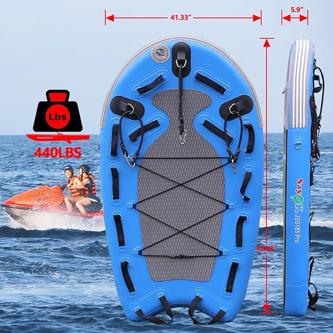 SAYOK Large Inflatable Sled Water Floating Mat Jet Ski Sled Board for Professional Emergency Rescue, Big Wave Surfing-StrideForce Fitness