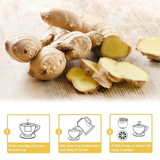 TEARELAE - Ginger Tea Bags, 64 Count - 100% Pure Ginger Root Tea, Soothing & Spicy - Non-GMO - Caffeine-free - Aid Digestion & Support Respiratory-StrideForce Fitness