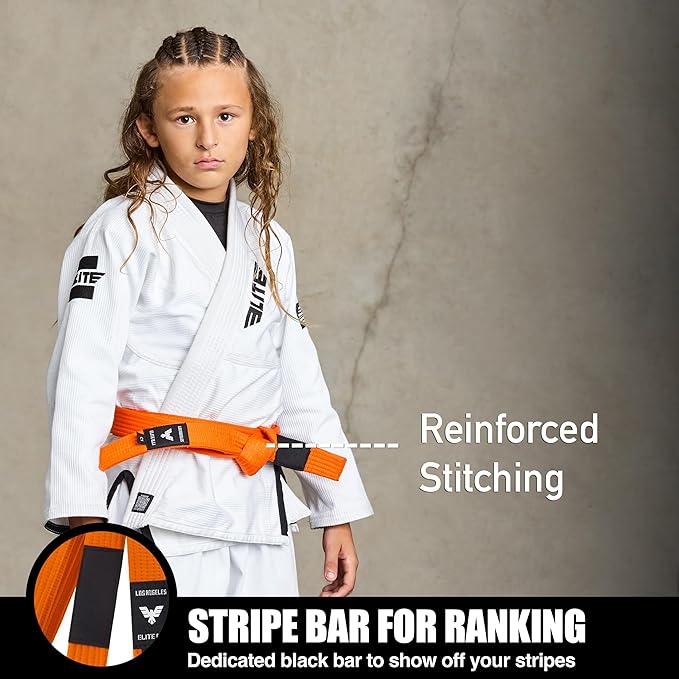 Elite Sports Kids Brazilian Jiu Jitsu Belts Preshurunk Martial Arts Youth BJJ Belts for Girls & Boys with BJJ Ranking Stripes-StrideForce Fitness