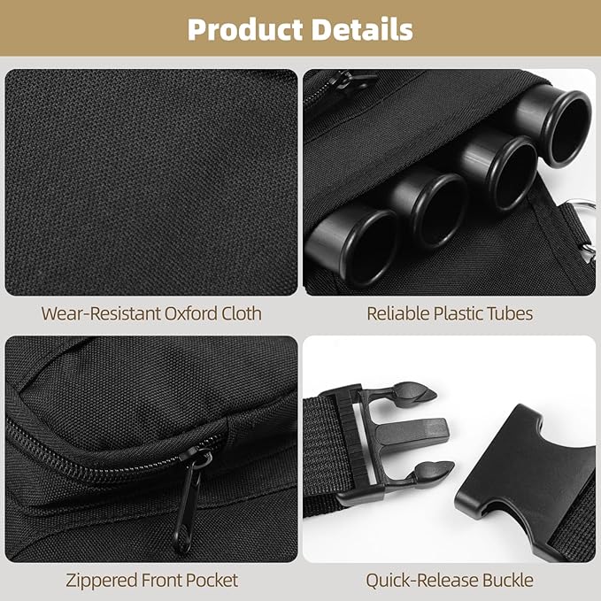 4 Tubes Hip Quiver, Nylon Fabric Waist Arrow Quiver with Pockets and Adjustable Strap for Archery Shooter, Outdoor Arrow Storage-StrideForce Fitness